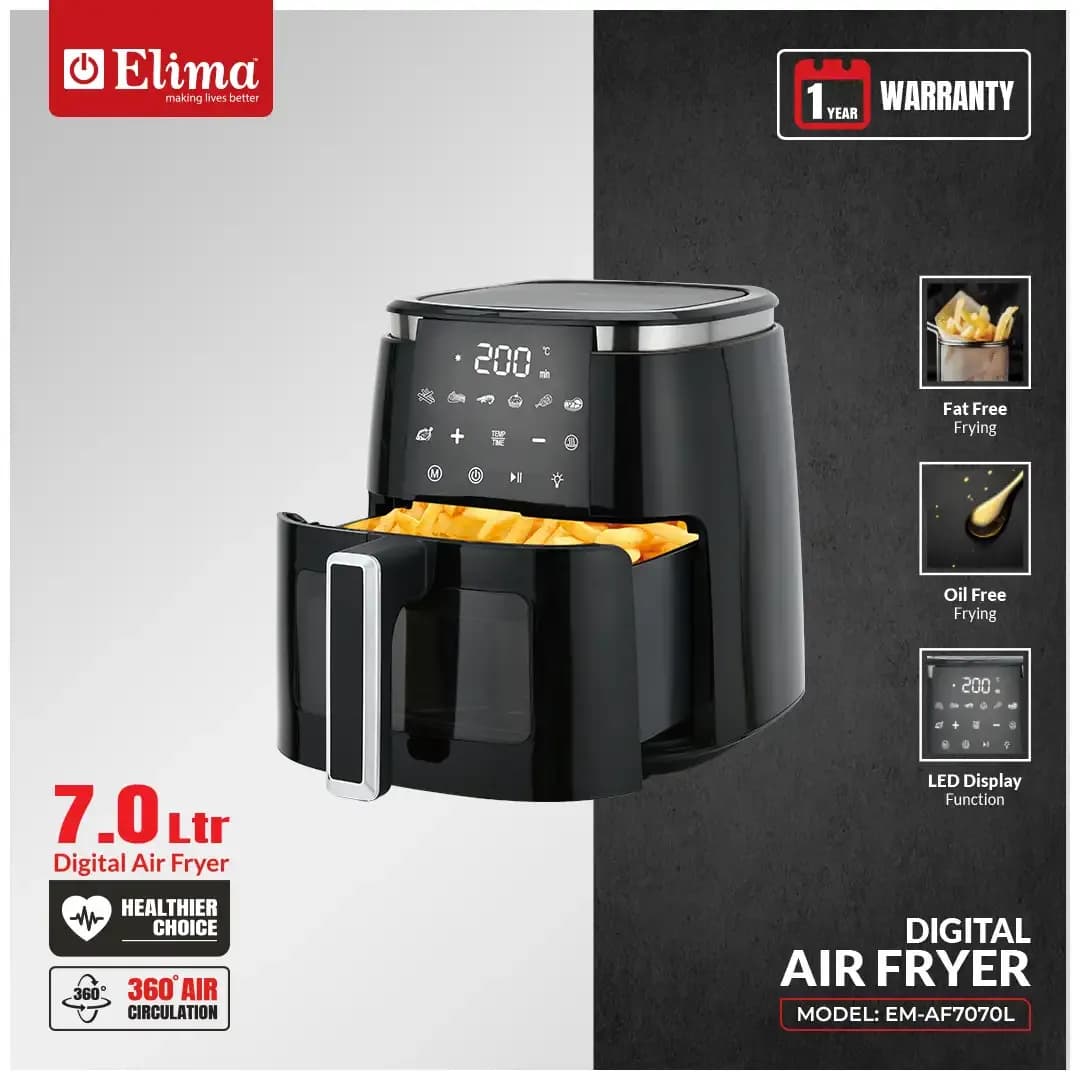 EM-AF7070L 7.0L Digital Air Fryer - 360° Heating LED Touch Display