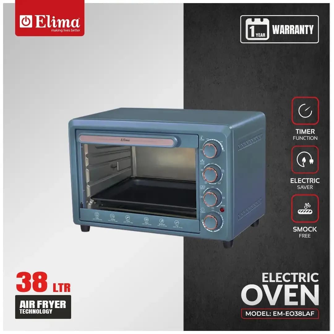 EM-EO38LAF- 38L Electric Oven with Air Fryer, Convection Cooking & Rotisserie Function