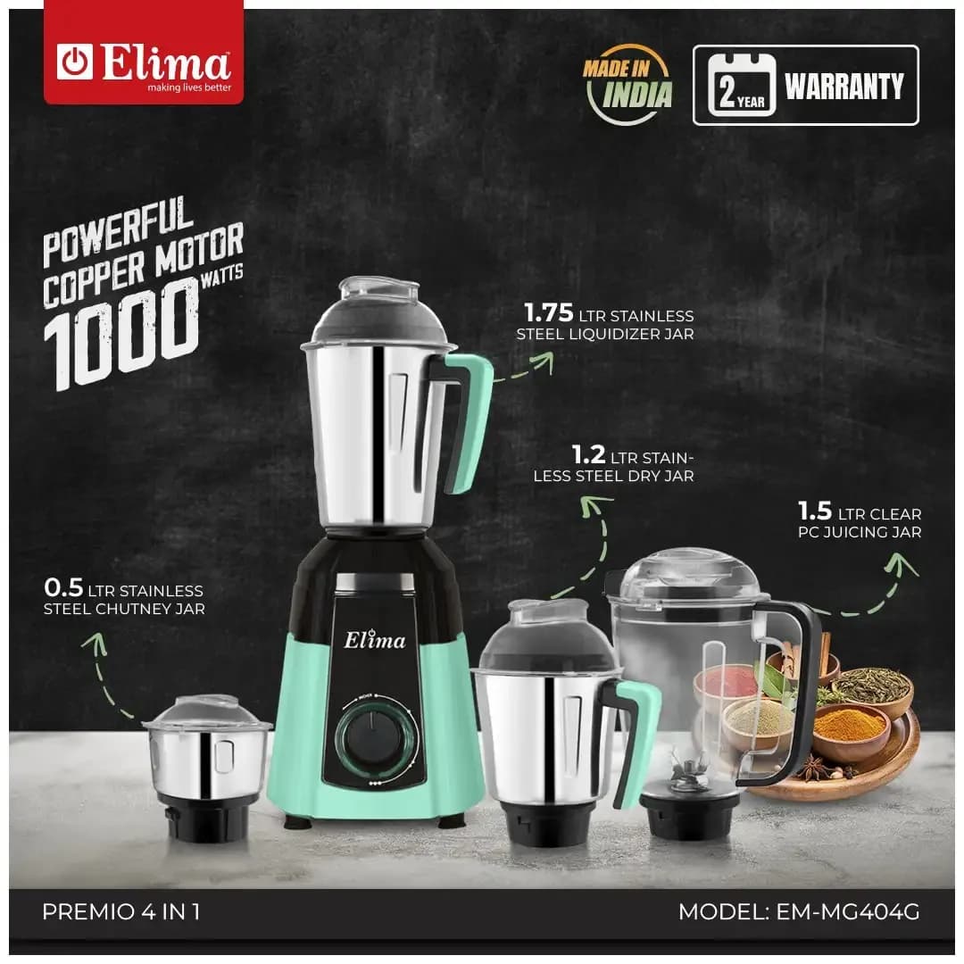 EM-MG404G - Premio 4 1000W Mixer Grinder with 4 Jars
