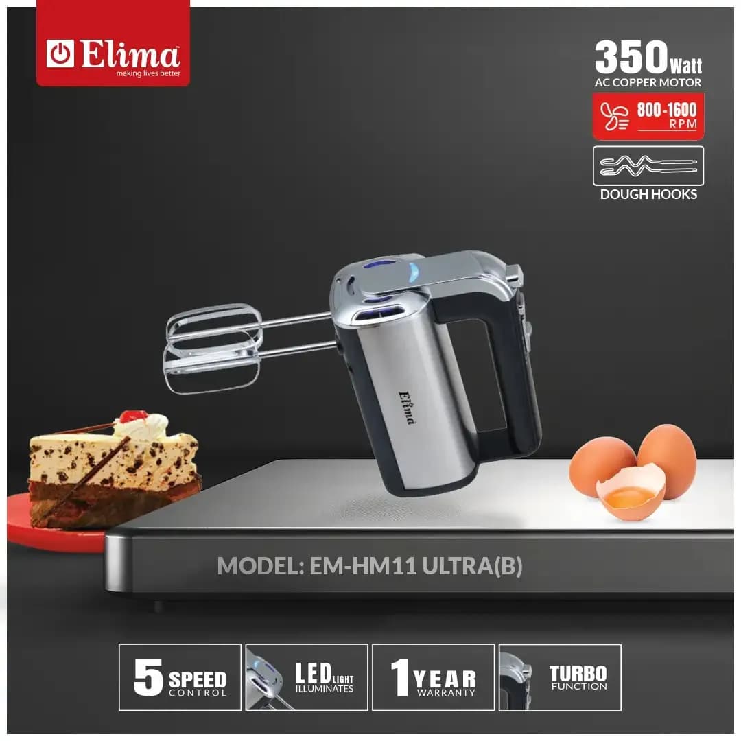 EM-HM11 ULTRA(B) -Egg Beater- 350W Powerful Hand Mixer with 5 Speed Control & Stainless Steel Beaters