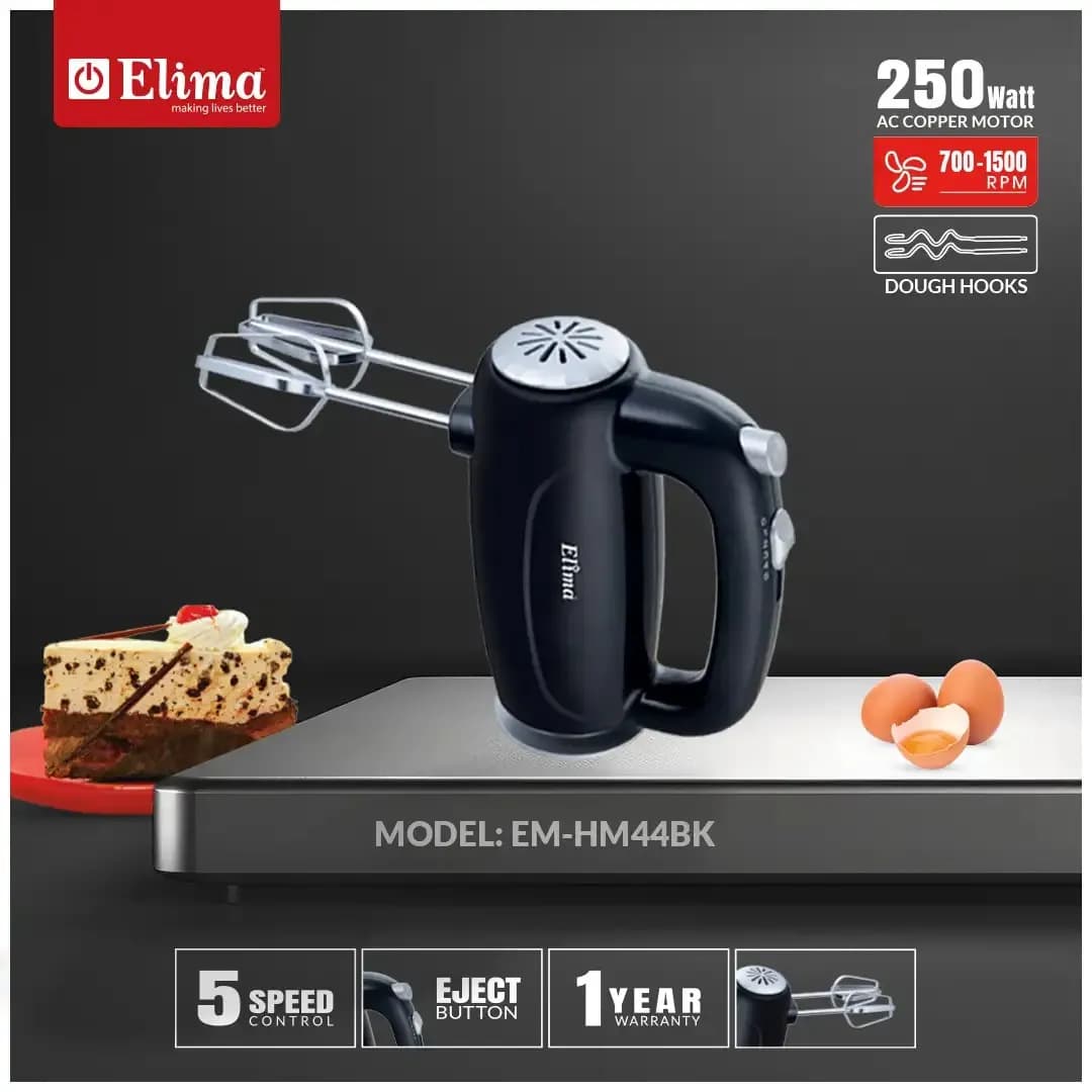 EM-HM44BK- Egg Beater- 250W Powerful Hand Mixer with 5 Speed Control & Stainless Steel Beaters