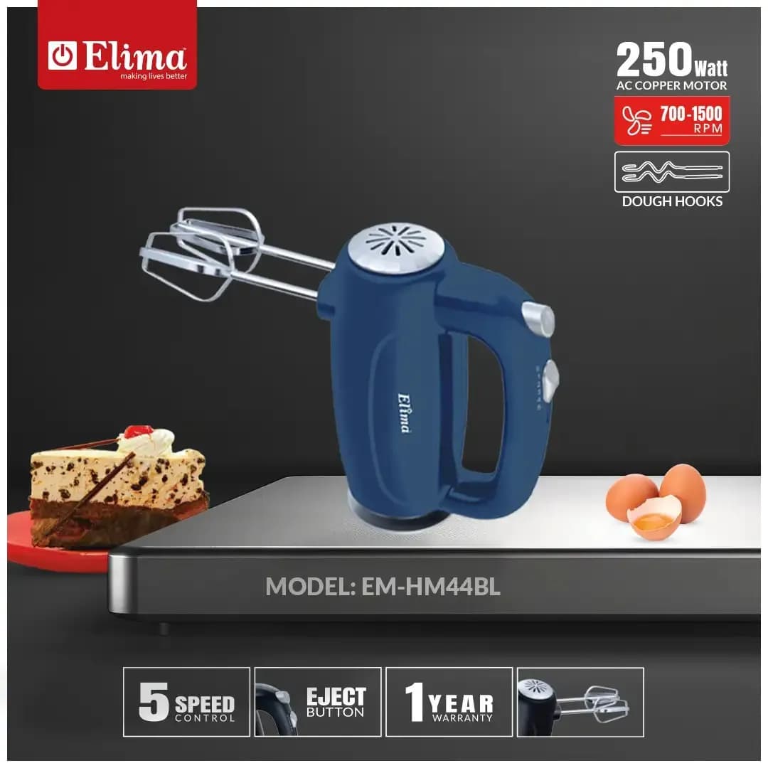 EM-HM44BL - Egg Beater- 250W Powerful Hand Mixer with 5 Speed Control & Stainless Steel Beaters