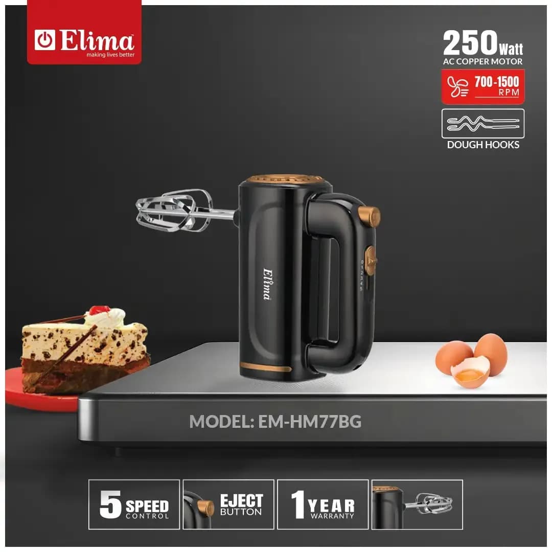 EM-HM77BG - Egg Beater- 250W Powerful Hand Mixer with 5 Speed Control & Stainless Steel Beaters