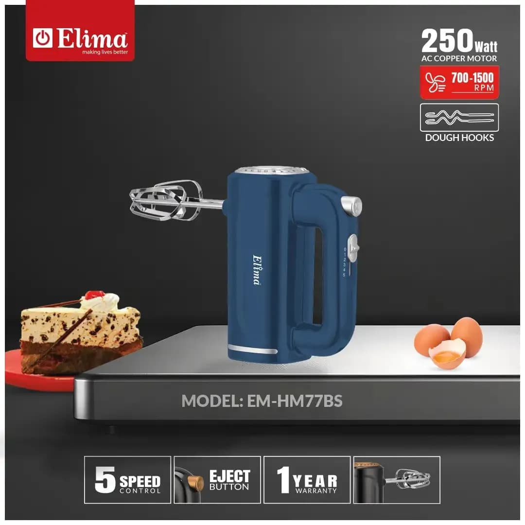 EM-HM77BS- Egg Beater- 250W Powerful Hand Mixer with 5 Speed Control & Stainless Steel Beaters