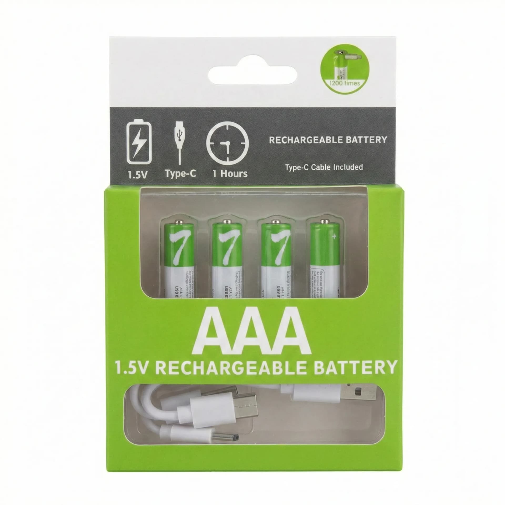 AAA 750mAh USB-C Rechargeable Lithium-ion Battery (4pcs Pack)
